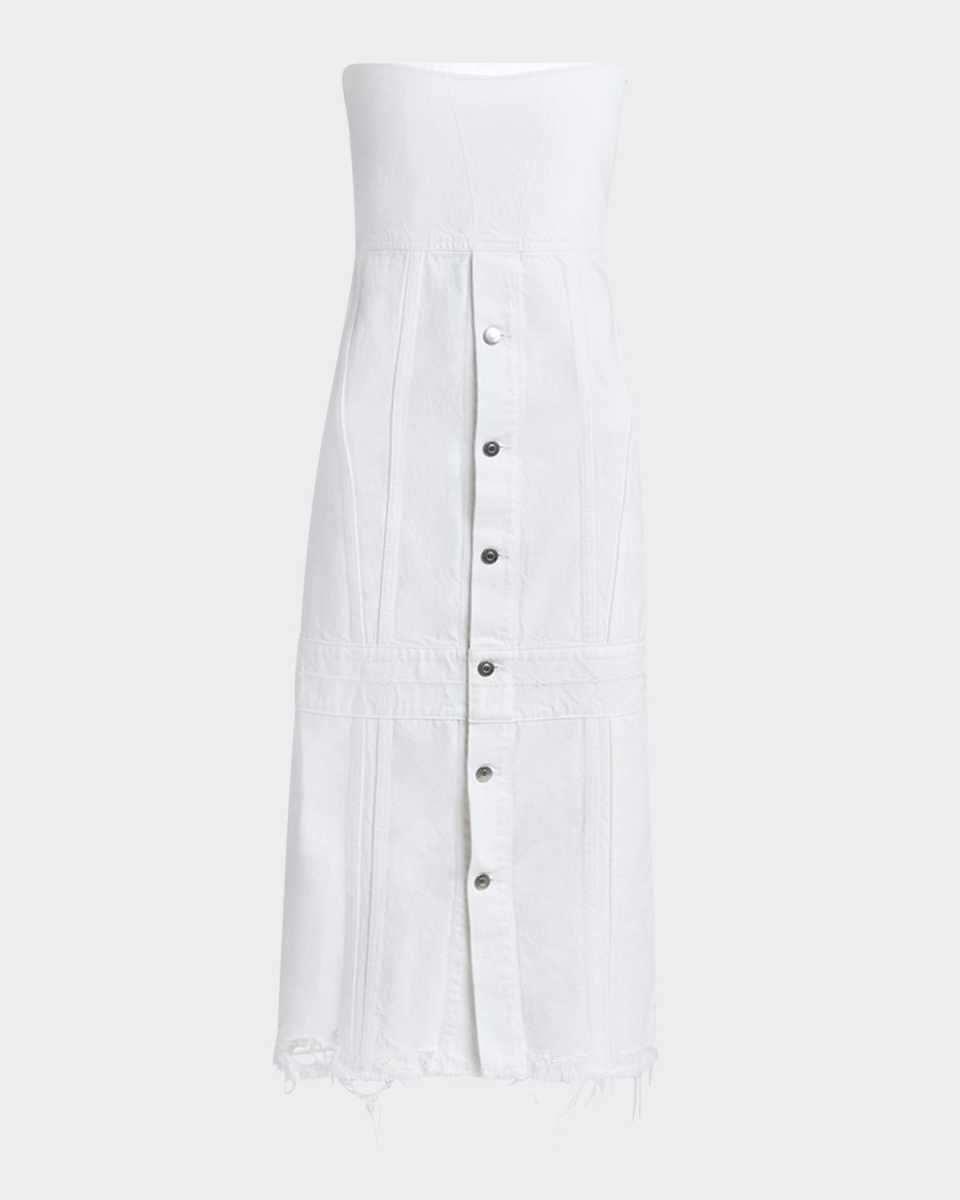 Strapless Sand Overdyed Denim Midi Cargo Dress